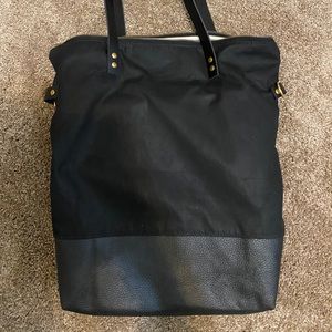 Leather and waxed canvas tote